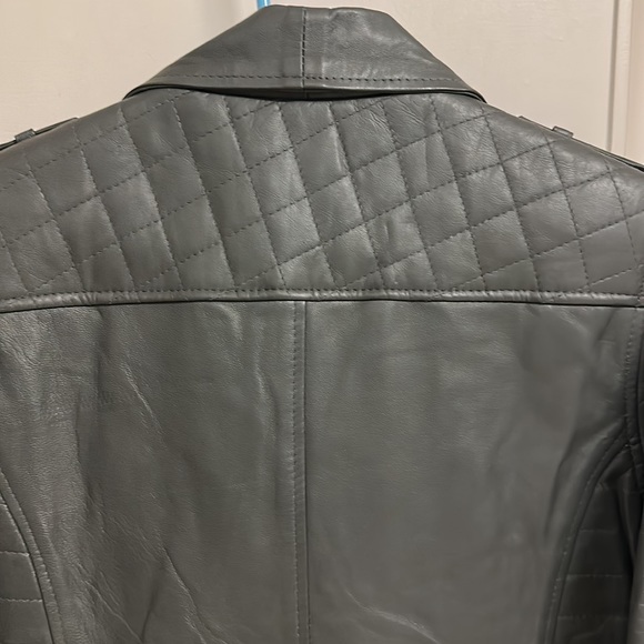 NWT Calf Leather Biker Jacket Dark Grey with Hot Pink stain lining! Size L! - Picture 10 of 12